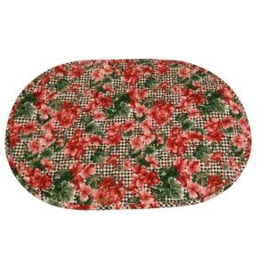 Set of 6 Vintage Floral Quilted Placemats Gingham Check Hibiscus Red Pink Oval